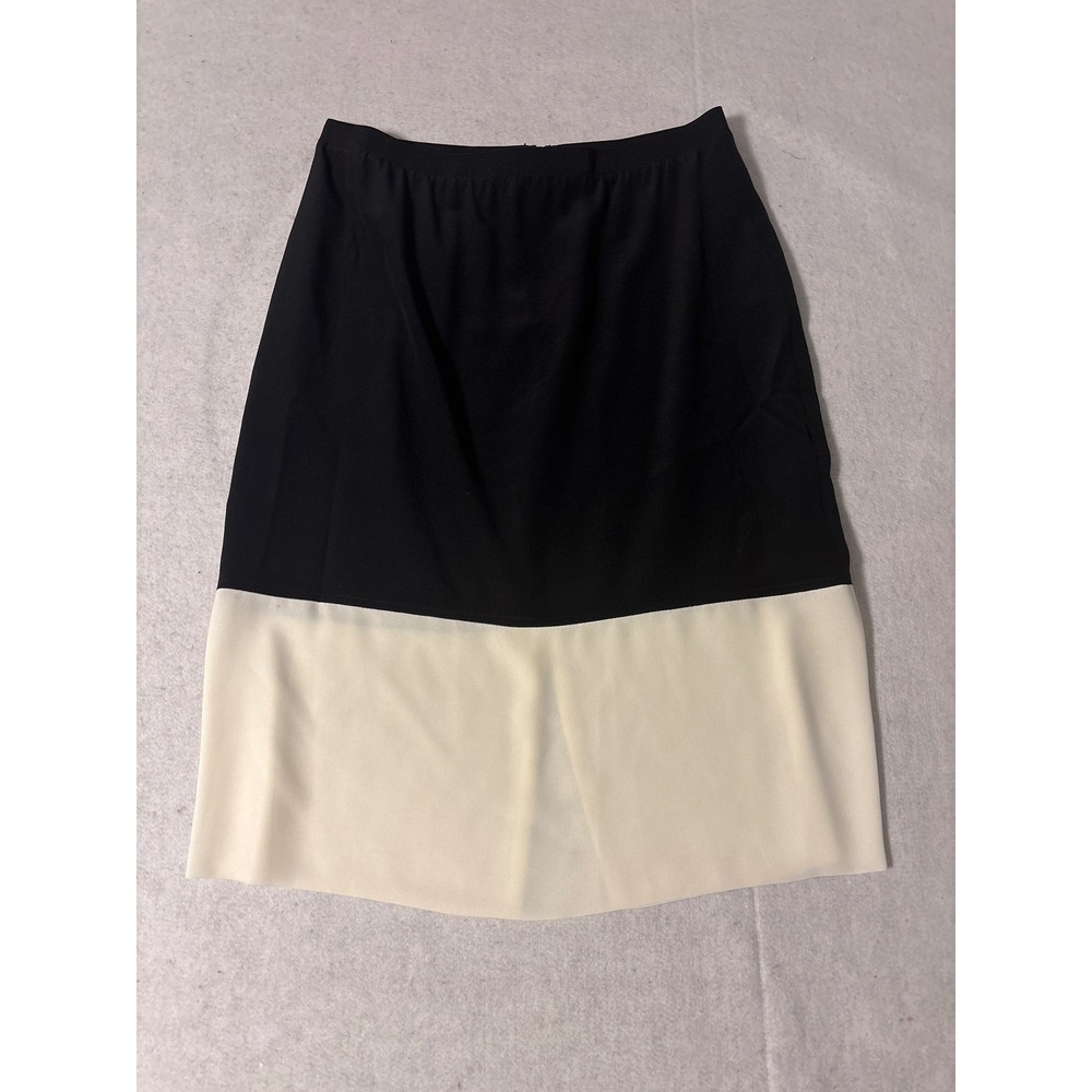 Club Monaco Colorblock Skirt Womens 6 Black Cream Excellent Rear Zip Knee Length